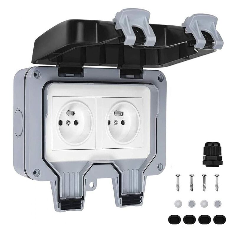 foto del prodotto presa impermeabile doppia presa elettrica esterna ip66 presa a muro impermeabile 16a
