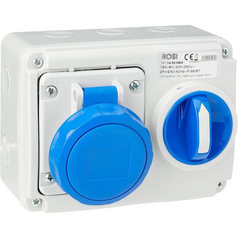 foto del prodotto presa interbloccata fissa da parete con scatola ip67 16a 2p t 6h 143216b6 rosi