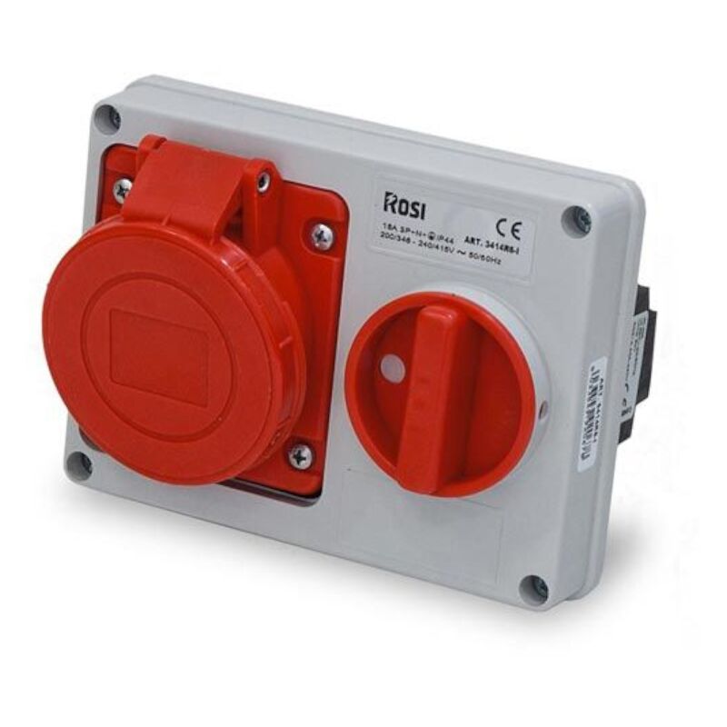foto del prodotto presa interbloccata orizzontale con sezionatore, ad incasso, 380v, 4 poli, 16a, ip54 - rosi 14.3314r6-i