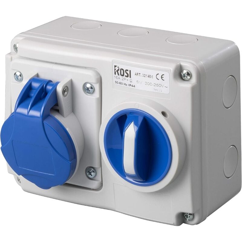 foto del prodotto presa interbloccata orizzontale con sezionatore, con fondo, 230v, 3 poli, 32a, ip54 - rosi 14.3234b6