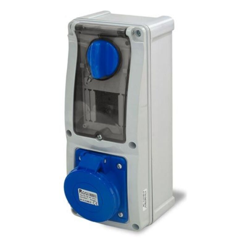 foto del prodotto presa interbloccata verticale con sezionatore, con fondo, con barra din, 230v, 3 poli, 16a, ip54 - rosi 16.3214b6d