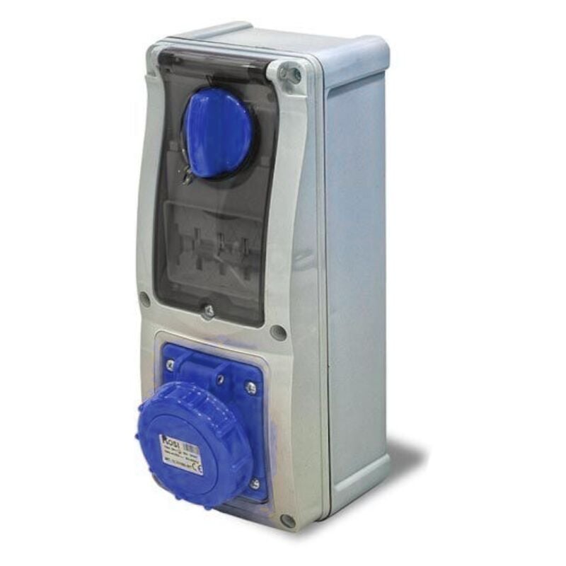 foto del prodotto presa interbloccata verticale con sezionatore, con fondo, con magnetotermico, 230v, 3 poli, 32a, ip67 - rosi 16.3232b6mt