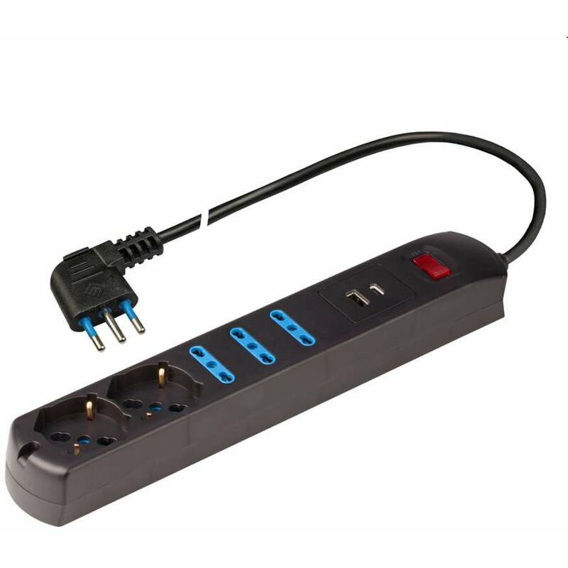foto del prodotto presa multipla 250v 3 prese grandi 2 pluristandard 1,5 metri nero