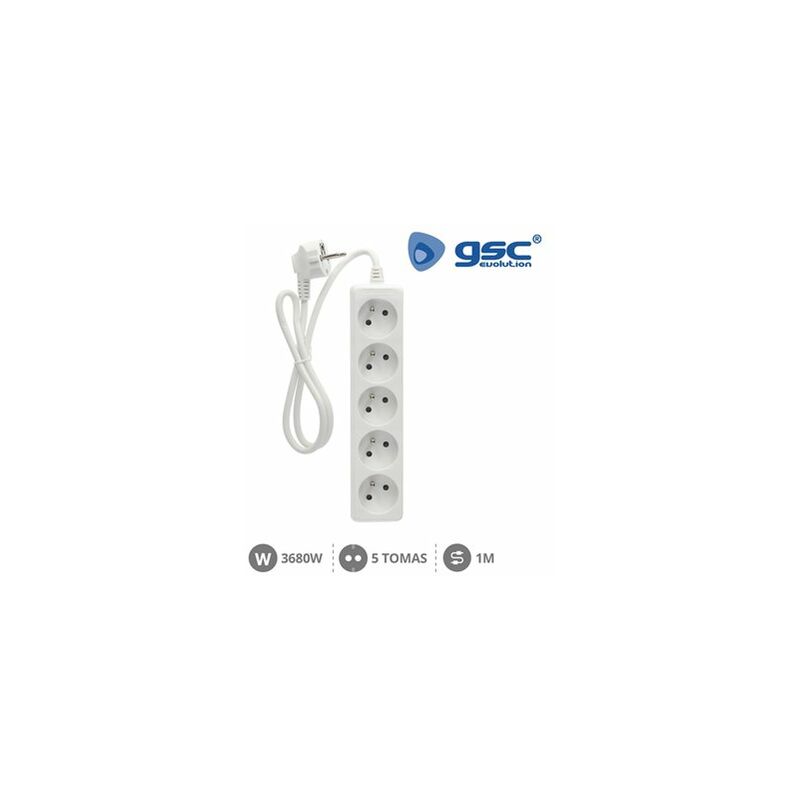 foto del prodotto presa multipla sistema francese 5 spine 3x1mm 1 metro bianco