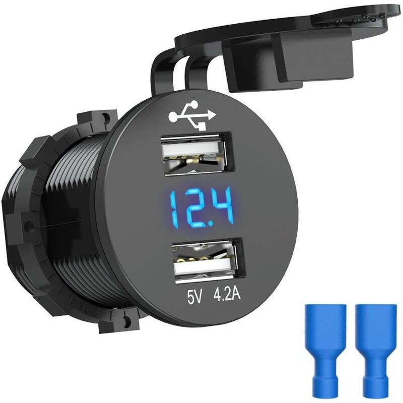 foto del prodotto presa per auto usb 12v caricatore per auto 5v caricatore usb impermeabile 4.2a adattatore per accendisigari doppio kfz per auto con voltmetro