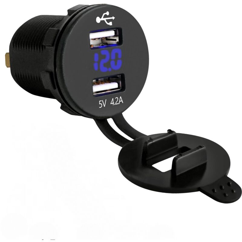 foto del prodotto presa per auto usb 12v caricatore per auto 5v caricatore usb impermeabile 4.2a adattatore per accendisigari doppio per auto con voltmetro digitale