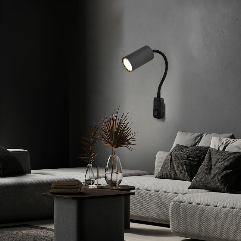 foto del prodotto presa per lampada con spina gu10 con interruttore presa per cucina nera con spot orientabile, collo di cigno, attacco gu10, lxlxa 32x5,5x43 cm