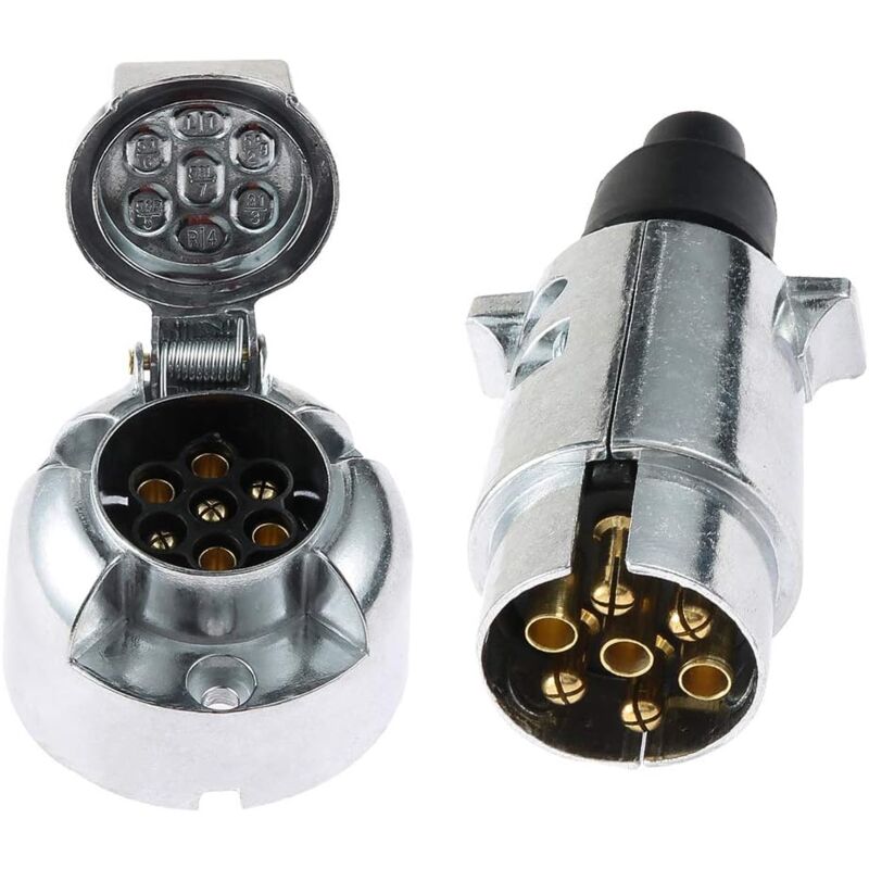 foto del prodotto presa per rimorchio a 7 pin spina elettrica per rimorchio e metallo, presa per gancio femmina a 7 pin 12v connettore presa per rimorchio maschio a 7