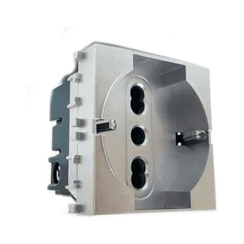 foto del prodotto presa schuko 16a compatibile con vimar plana prese spina 2p presa elettrica a muro spina silver