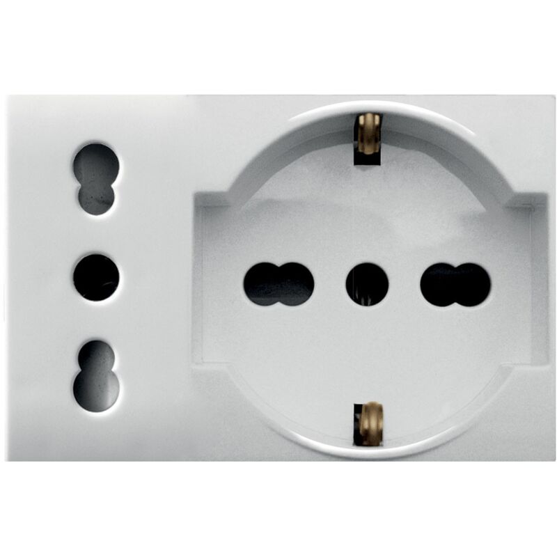foto del prodotto presa schuko bipasso e presa p17 11 2p t 10 16a 3 moduli bianco s44 ave whitek 44609015mb