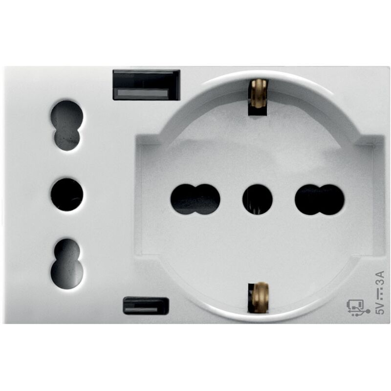 foto del prodotto presa schuko bipasso e presa p17 11 2p t 10 16a con usb a e c bianco s44 ave whitek 44609015usb