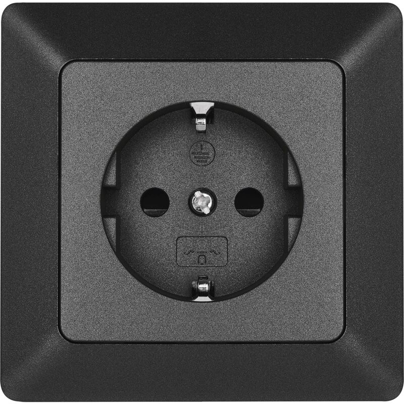 foto del prodotto presa schuko con maggiore protezione da contatto - montaggio a incasso - 250 v, 16 a - presa singola con interno - ip20 per interni - antracite - emos