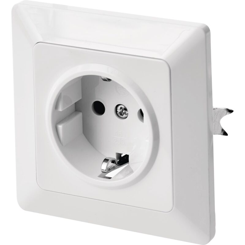 foto del prodotto presa schuko con maggiore protezione da contatto montaggio a incasso 250 v, 16 a presa singola con interno ip20 per interni bianco lucido 