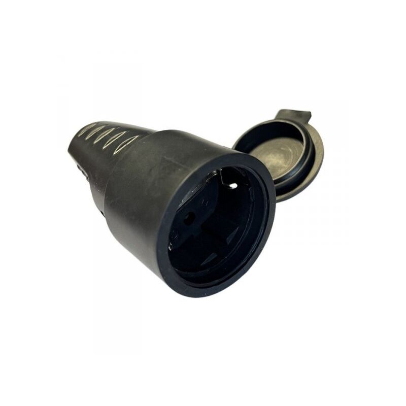 foto del prodotto presa schuko volante con contatto messa a terra femmina ip44 gomma antispruzzo con copperchio 16a 250v nera