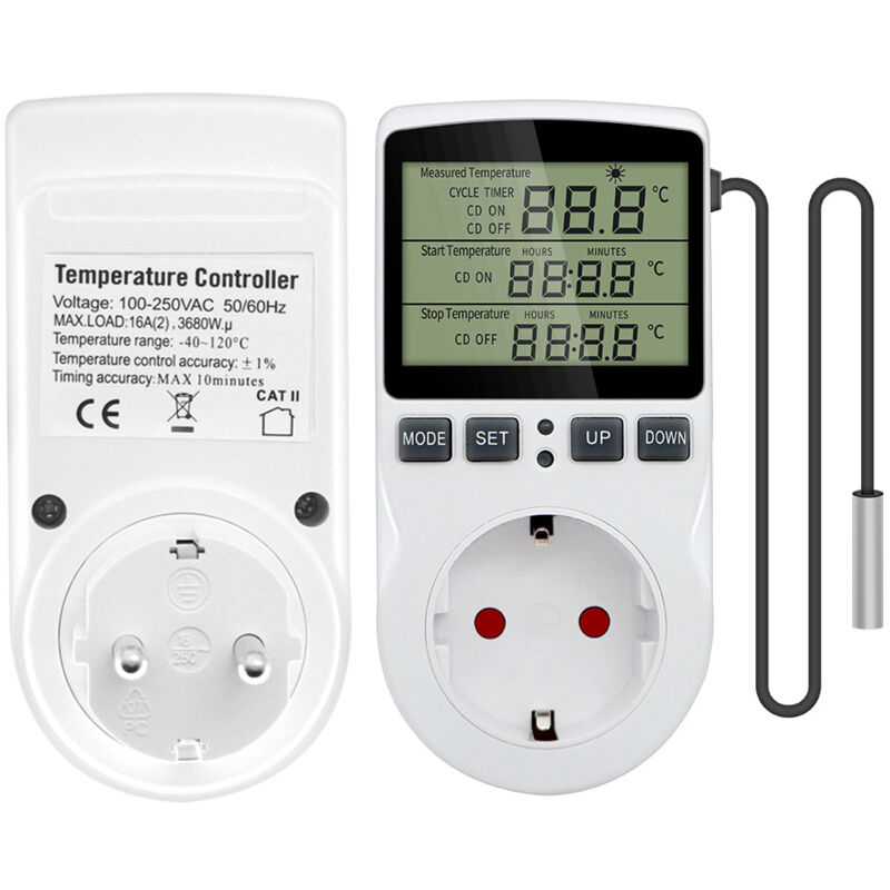 foto del prodotto presa termostato digitale regolatore di temperatura 230v 16a, riscaldamento e raffreddamento termostato rettile timer spina ue, per serre, acquari,