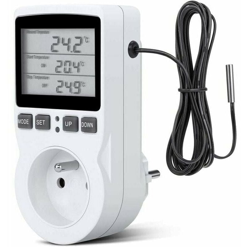 foto del prodotto presa termostato, presa timer digitale, presa programmabile digitale con sonda, timer digitale programmabile, presa termostato riscaldamento per