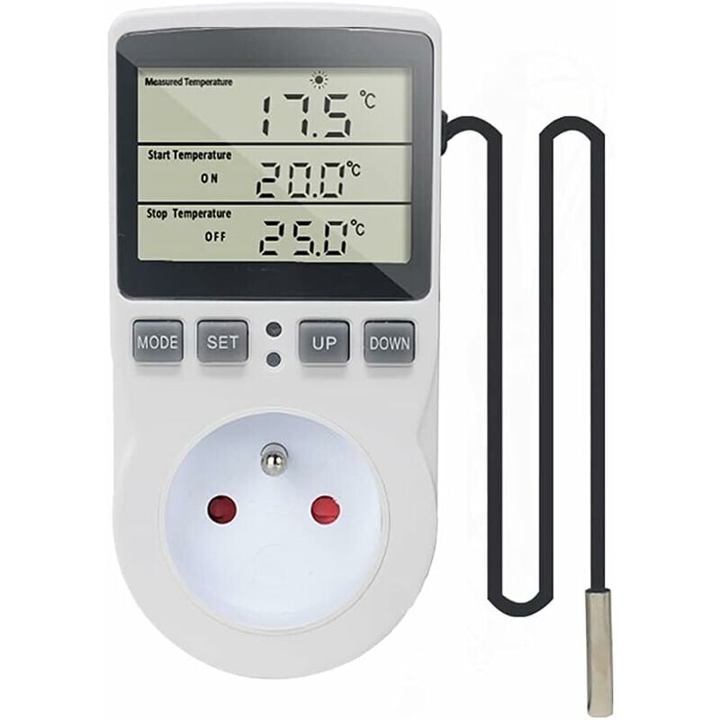 foto del prodotto presa termostato regolatore di temperatura digitale 220v riscaldamento raffreddamento con sonda, presa regolatore di temperatura lcd per frigorifero