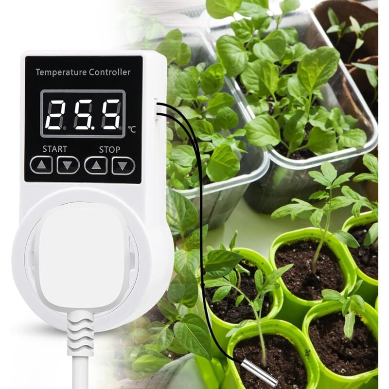 foto del prodotto presa termostato regolatore termostato digitale con sonda, presa controller temperatura lcd per serra acquario terrario