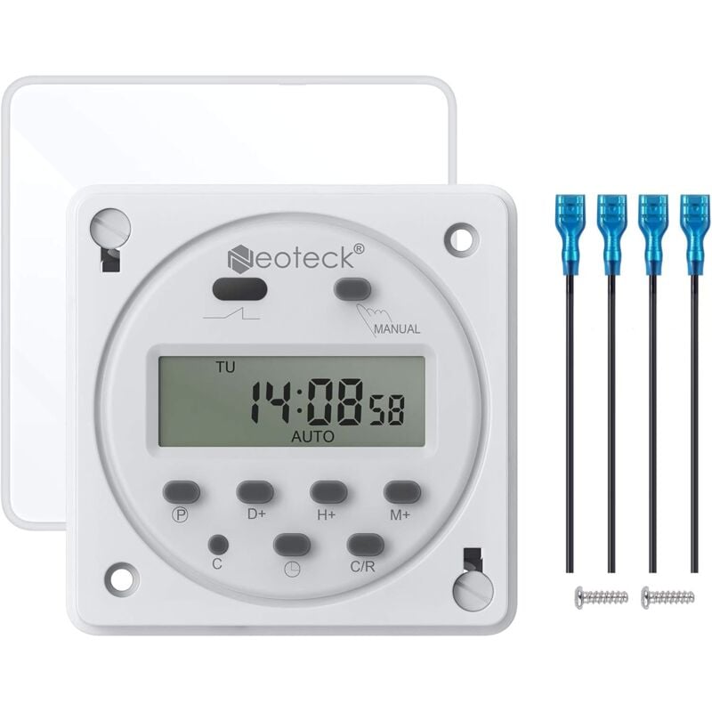 foto del prodotto presa timer digitale 12v 16a con 16 programmi, presa elettrica con timer programmabile con display digitale lcd, antifurto, con custodia
