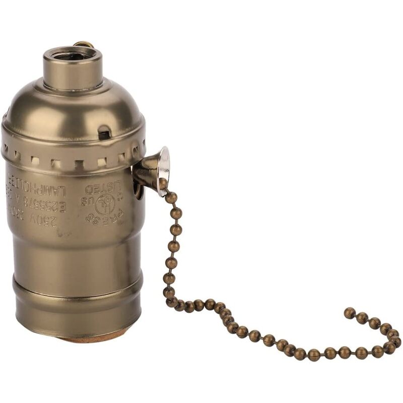 foto del prodotto presa tipo e27 cromo vintage con interruttore a catena