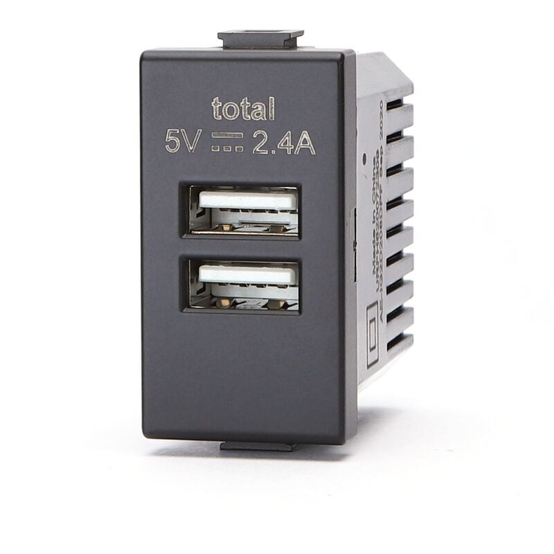 foto del prodotto presa usb a 2 posti nera compatibile anche con bticino matix