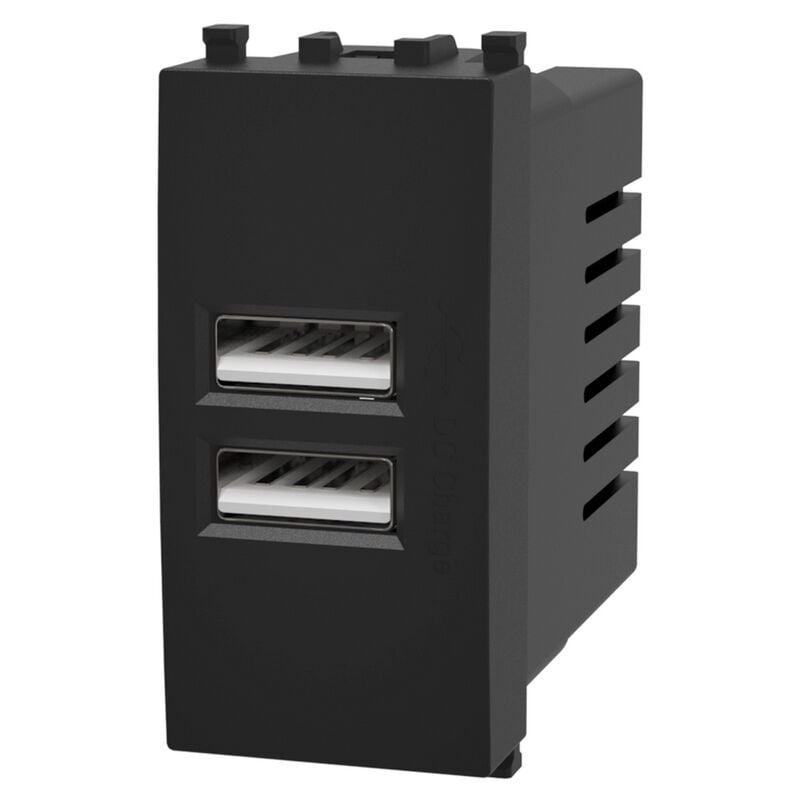 foto del prodotto presa usb a 2 posti nera compatibile anche con vimar plana