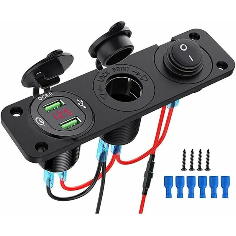 foto del prodotto presa usb da incasso 12v, presa accendisigari 12v, caricabatterie usb doppio qc 3.0 12v, pannello presa accendisigari, interruttore a bilanciere