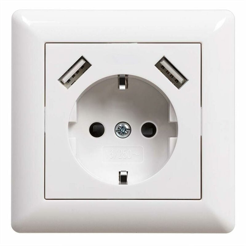 foto del prodotto presa usb da incasso con presa usb max. sistema 55 presa a muro con contatto protettivo per smartphone mp3, bianco lucido, 2,1 a