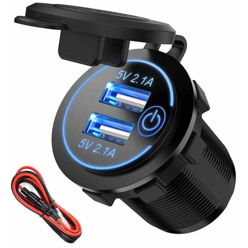 foto del prodotto presa usb per caricabatteria da auto doppia presa usb 4,8 a 12 v presa usb impermeabile 5 v 2,4 a con indicatore led adattatore di ricarica per