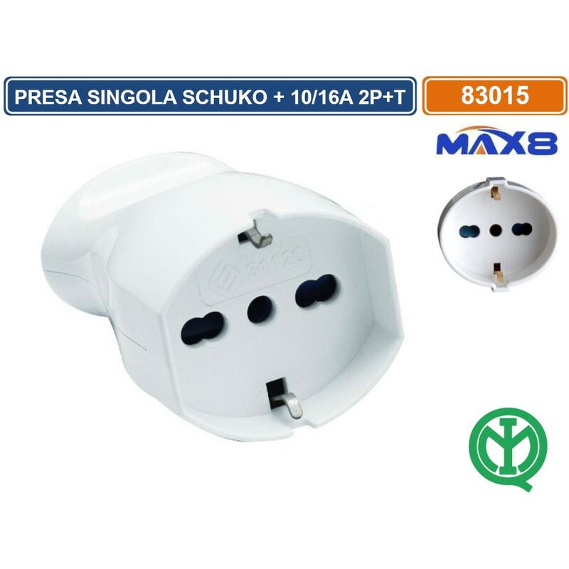 foto del prodotto presa volante singola bipasso schuko 10 16a 2p t con uscita cavo dritta colore bianco