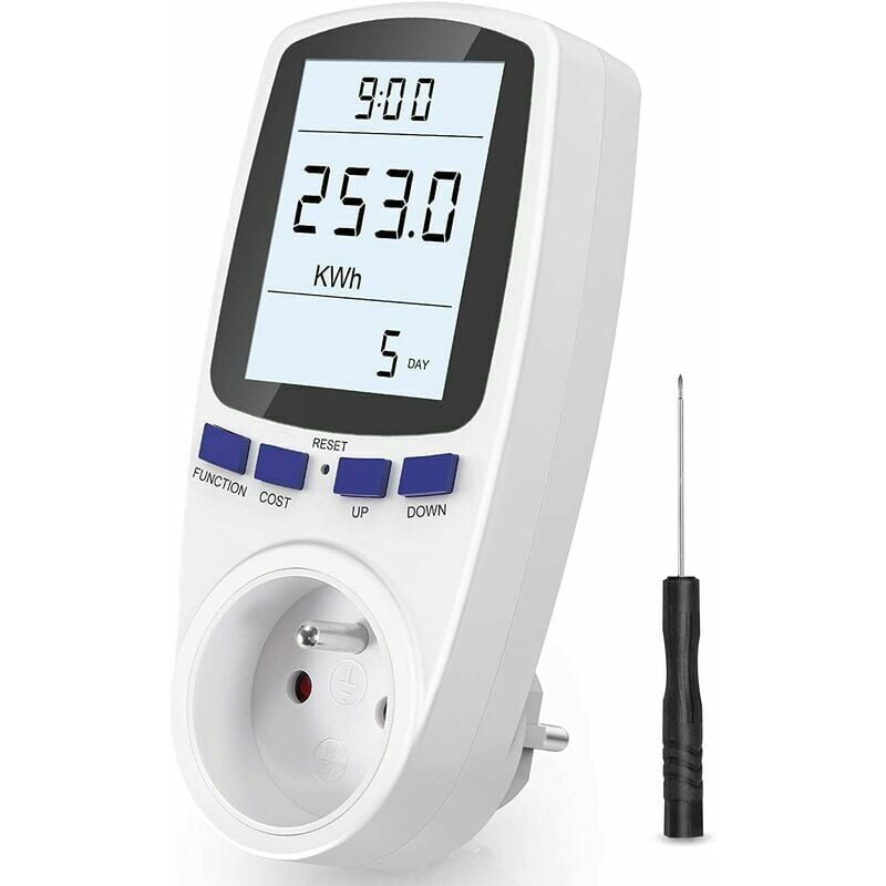 foto del prodotto presa wattmetro, misuratore di consumo energetico ac 185v264v, presa di monitoraggio dell'utilizzo dell'elettricità con display lcd