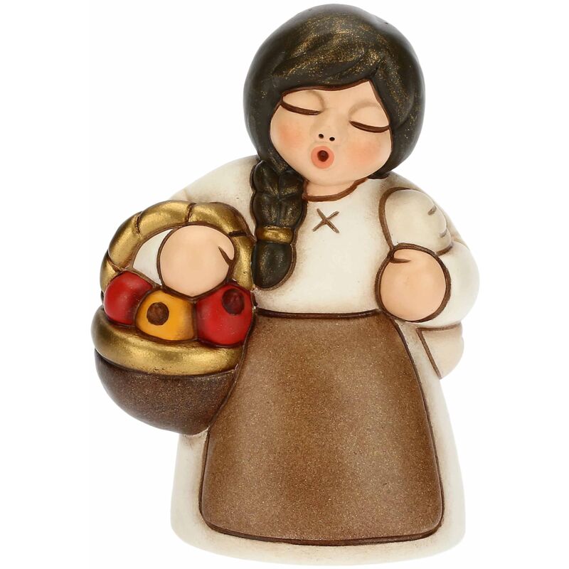 foto del prodotto presepe 2022 statuina presepe donna al mercato in ceramica decorata a mano, versione vestito bianco linea presepe classico 5,8x5x8 cm h thun