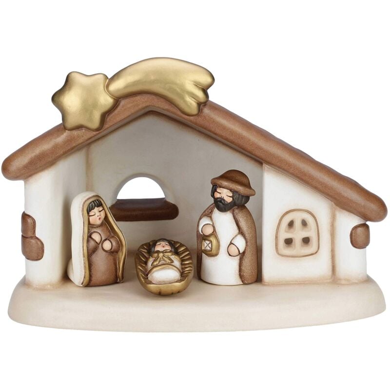 foto del prodotto presepe completo set capanna sacra famiglia versione bianca statuine presepe classico ceramica 37x27x26,2 cm thun