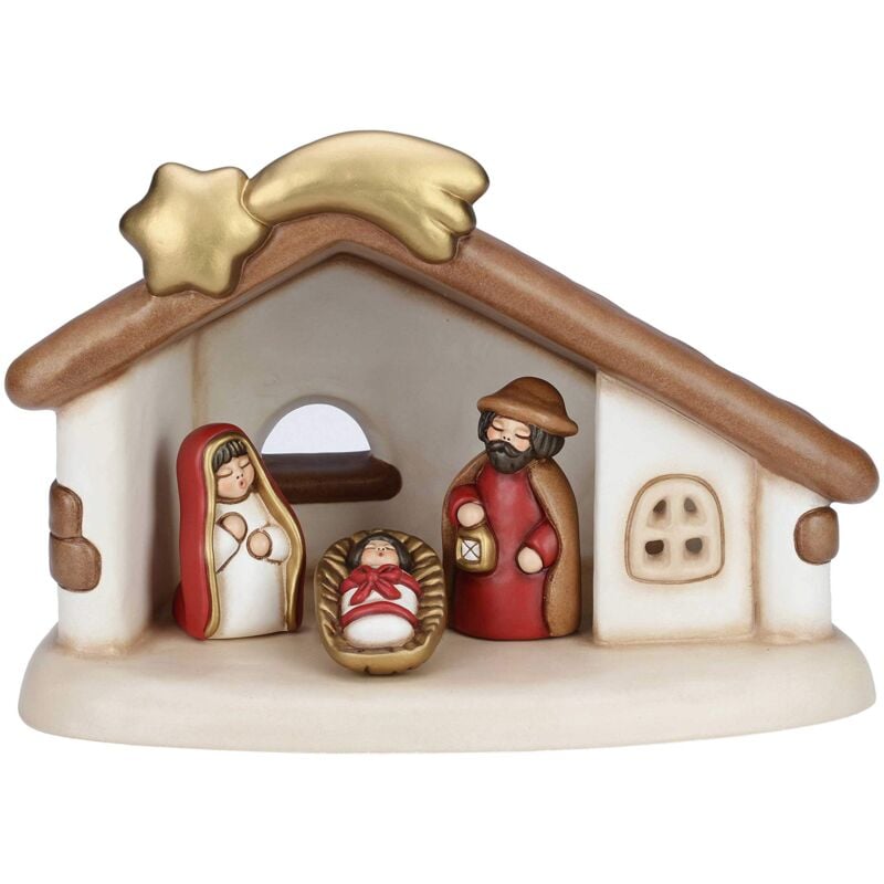 foto del prodotto presepe completo set capanna sacra famiglia versione rossa statuine presepe classico ceramica i classici thun