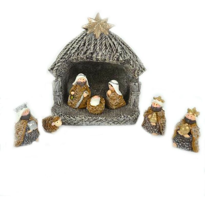 foto del prodotto presepe con capanna nativit statuine re magi per decorazioni di natale addobbi set 8 cm17 casa negozi ristoranti idea regalo