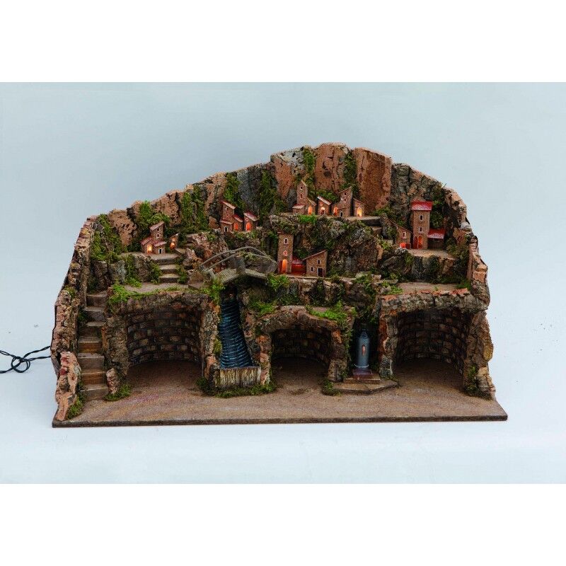 foto del prodotto presepe napoletano con luci e cascata cm.80x50x45