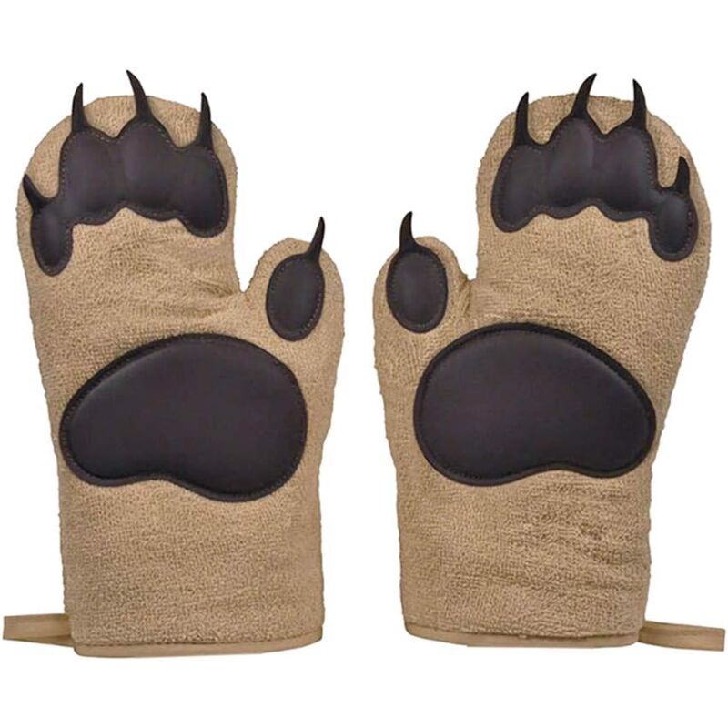 foto del prodotto presine e guanti da forno per cucinare, barbecue, addensanti, a forma di zampe d orso, guanti da forno a forma di orso, 1 paio, set da 2
