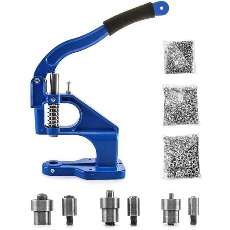 foto del prodotto pressa per occhielli, macchina per punzonatura di occhielli, pressa per occhielli con 3 matrici e 1500 occhielli, per pelle e tessuto..