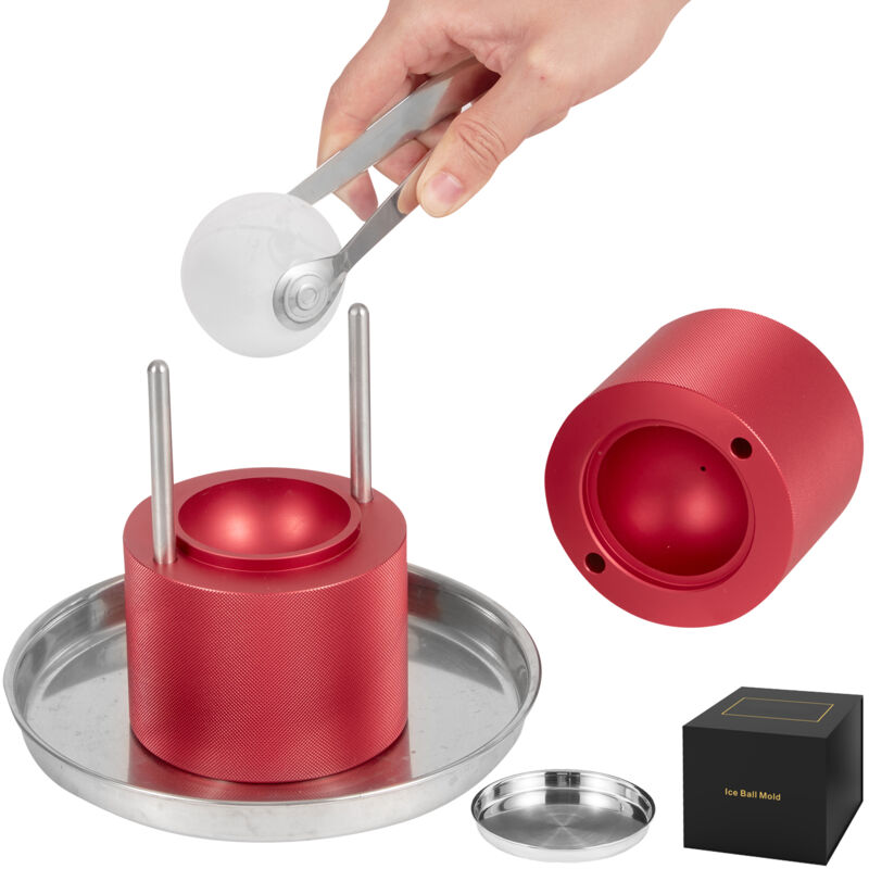 foto del prodotto pressa per palline di ghiaccio, 2.4 , kit per la produzione di sfere di ghiaccio in lega di alluminio aeronautico da 60mm, include pinza e vassoio