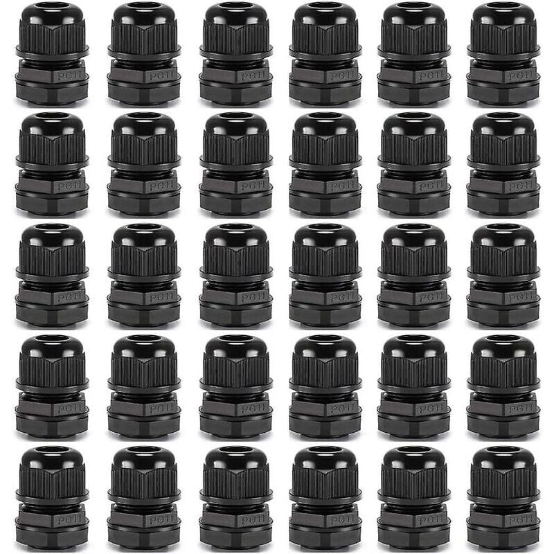 foto del prodotto pressacavi pg11 in nylon premium da 30 pezzi, pressacavi impermeabili ip68 regolabili da 5 10 mm con guarnizioni, connettore pressacavo impermeabile