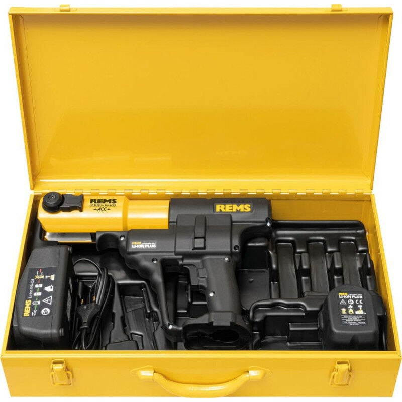foto del prodotto pressatrice radiale a batteria con cassetta metallica e con ritorno automatico modello akuu press 14v acc 14v a batteria rems