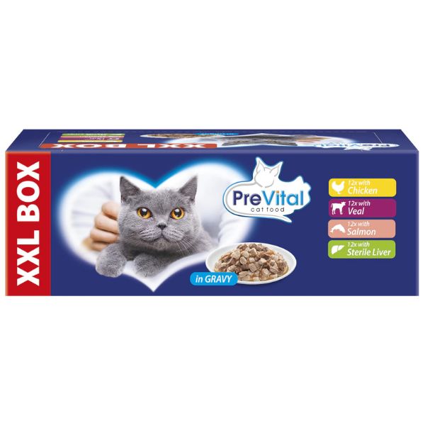 foto del prodotto prevital cat food sterilised multipack xxl box 48x100 gr multigusto 1 ordine scegli lo sconto bzr5 bzr20 200 punti fedelt 
