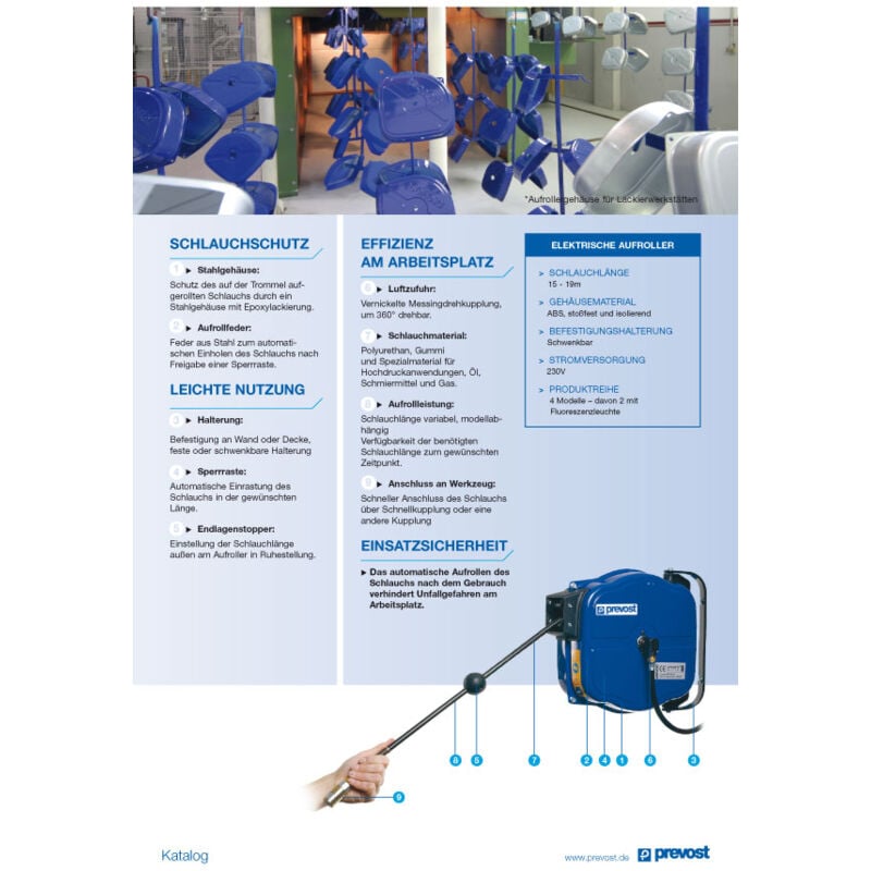 foto del prodotto prevost avvolgitubo industriale 12 m 8x12 mm drf 0812es con raccordo di sicurezza esi 07