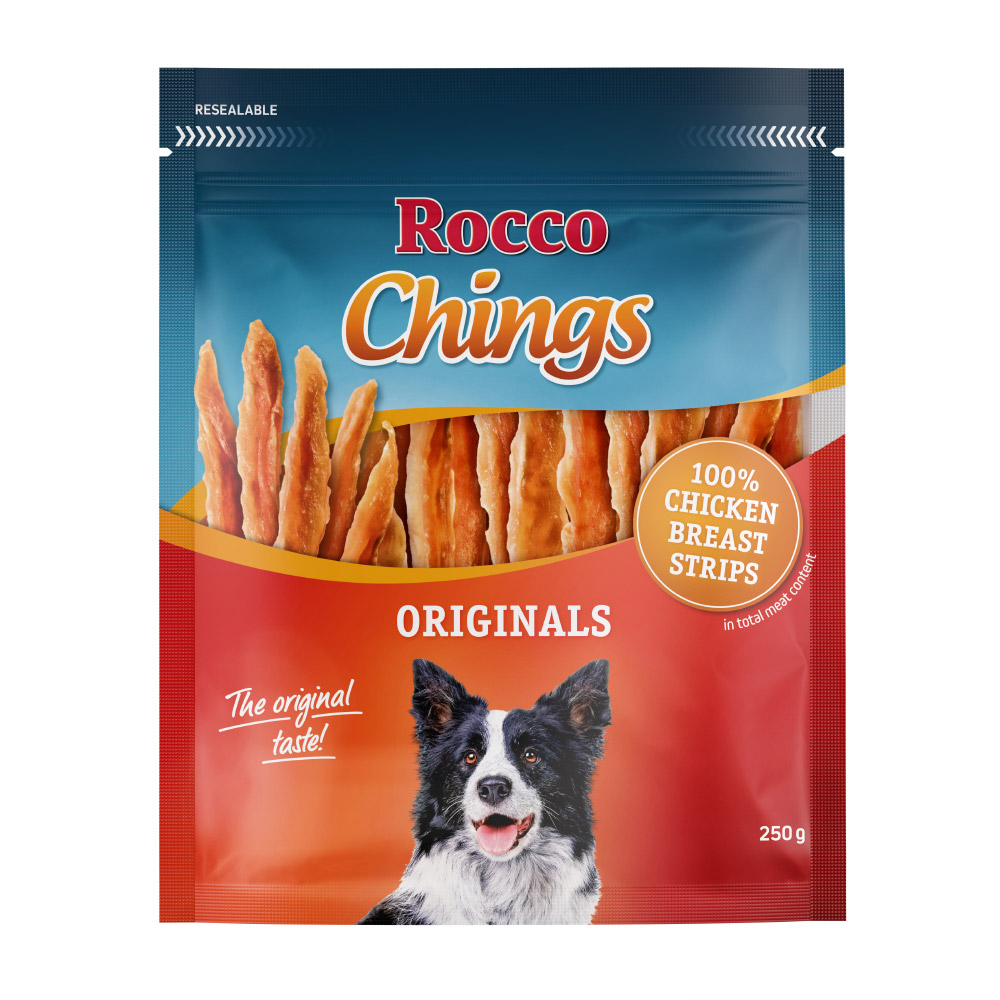 foto del prodotto prezzo speciale 2 x rocco chings originals strisce da masticare 2 x 250 g strisce di petto di pollo