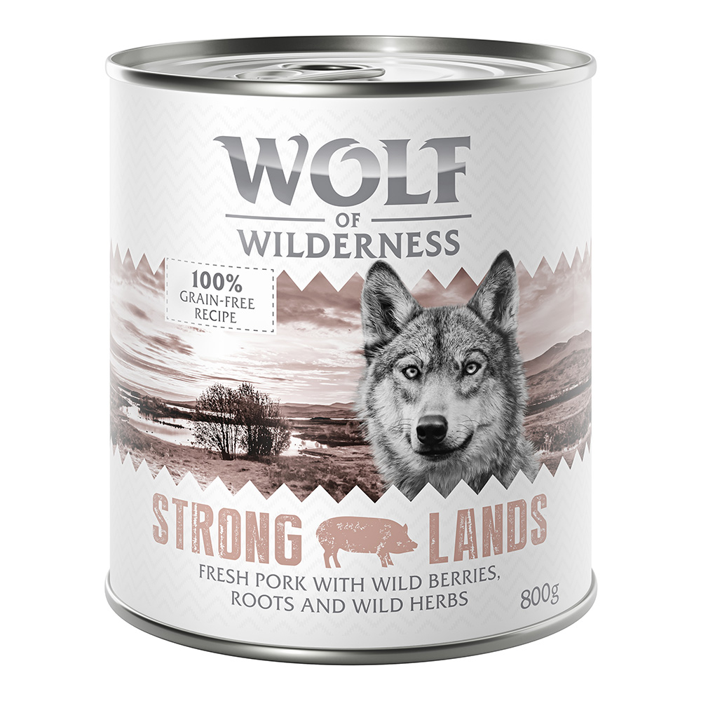 foto del prodotto prezzo speciale 6 x 800 g wolf of wilderness alimento umido per cani adult strong lands maiale