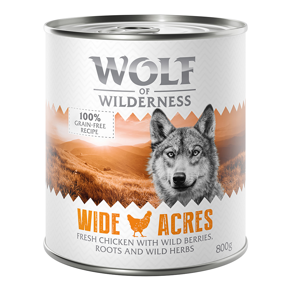 foto del prodotto prezzo speciale 6 x 800 g wolf of wilderness alimento umido per cani adult wide acres pollo
