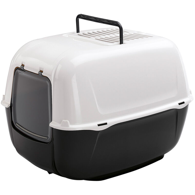 foto del prodotto prima lettiera per gatti chiusa prima con 2 filtri antiodore inclusi. variante misure 39.5 x 52.5 x h 38 cm nero ferplast