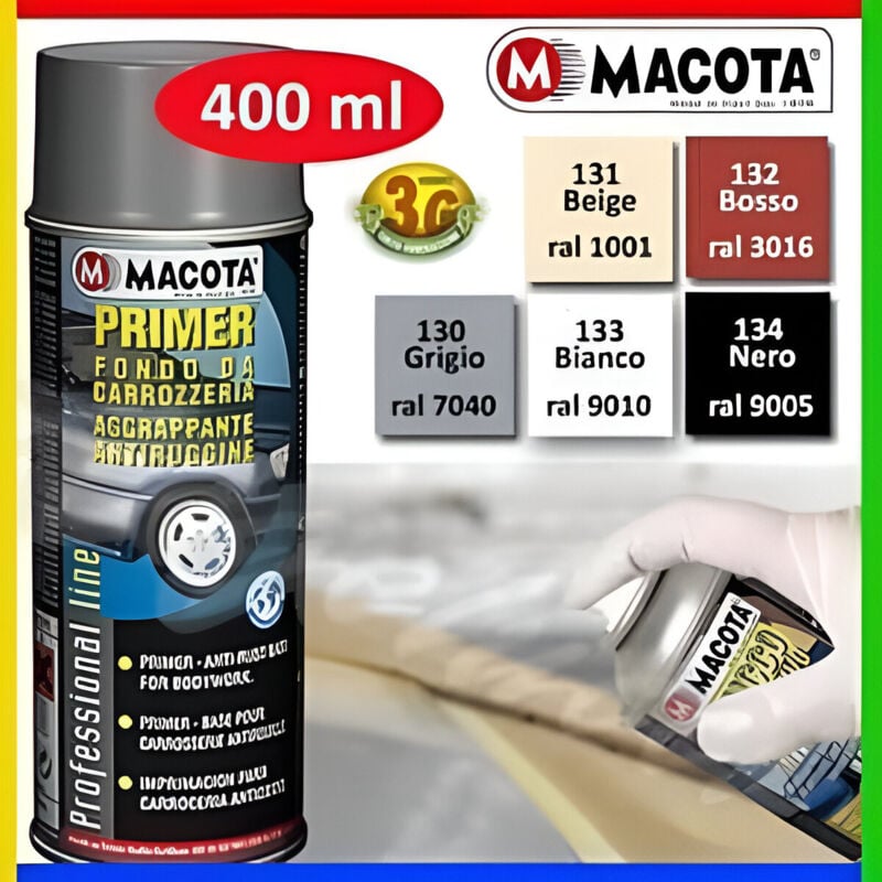 foto del prodotto primer fondo spray carrozzeria aggrappante antiruggine carrozziere 400 ml colore nero macota