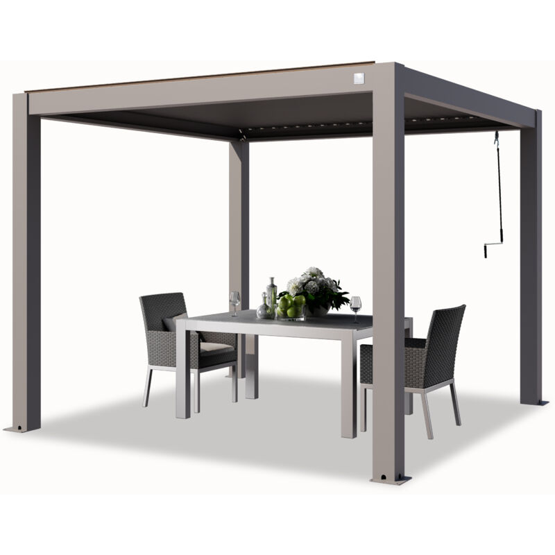 foto del prodotto primeyard pergola 3x3 m montanti in alluminio con tetto a doghe in alluminio gazebo da giardino grigio