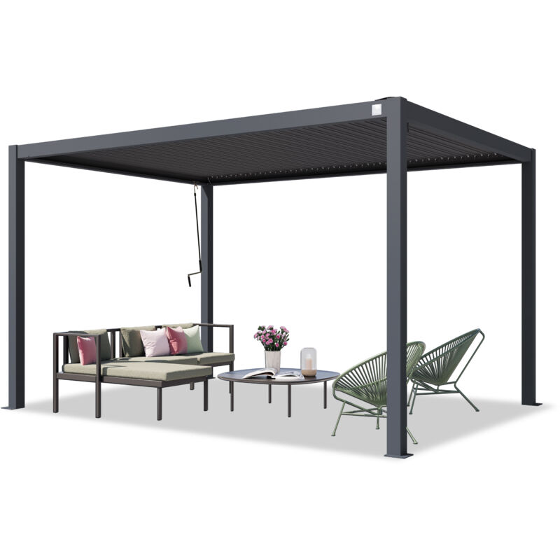 foto del prodotto primeyard pergola 3x4 m montanti in alluminio con tetto a doghe in acciaio gazebo da giardino antracite